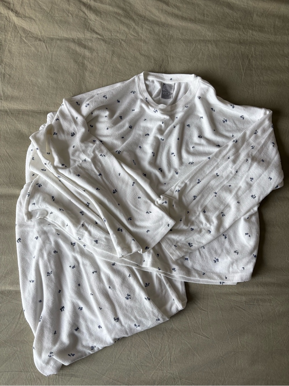 Women White Pajama Set with Tiny Navy Print